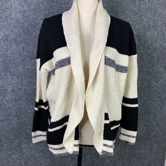 Madewell Open Cardigan Sweater Shawl Collar Chunky Knit Ivory & Black Size XS - Picture 1 of 9